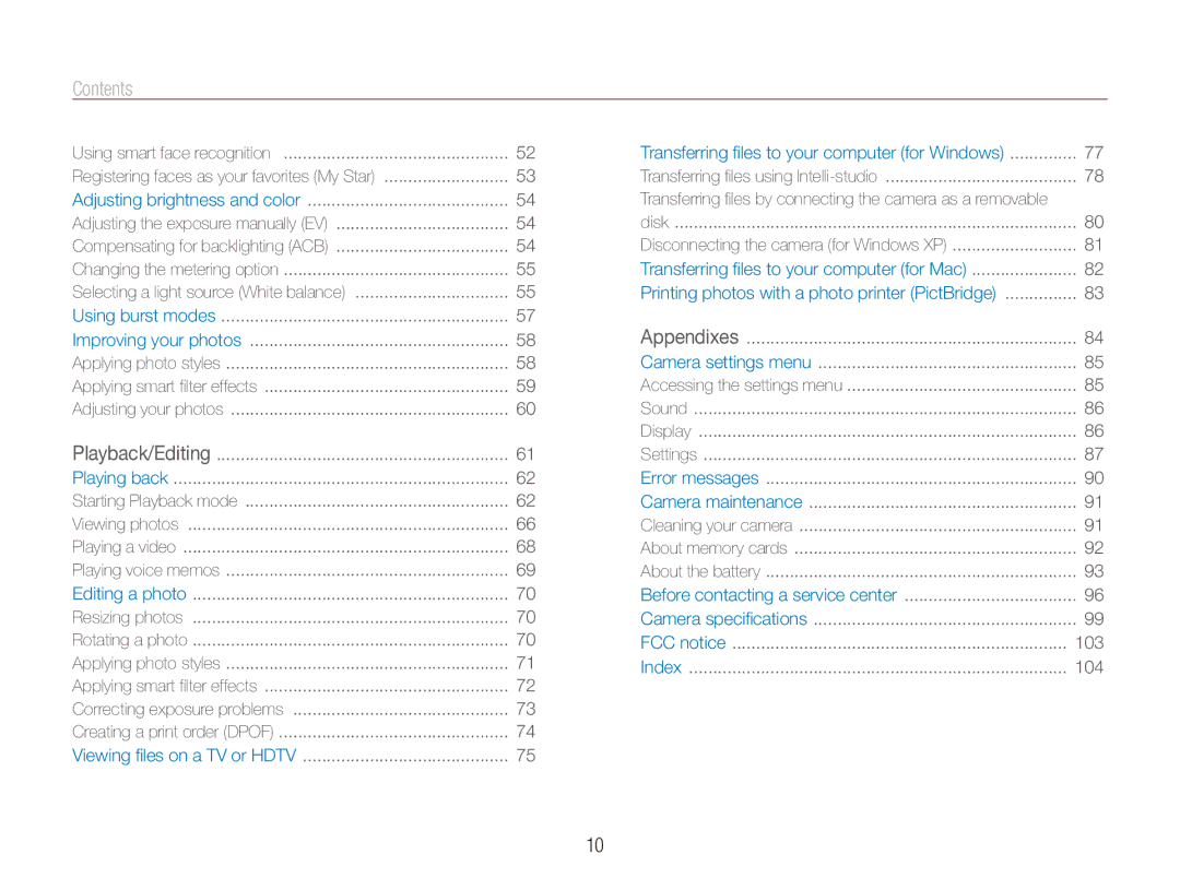 Samsung TL210 user manual Contents﻿ 