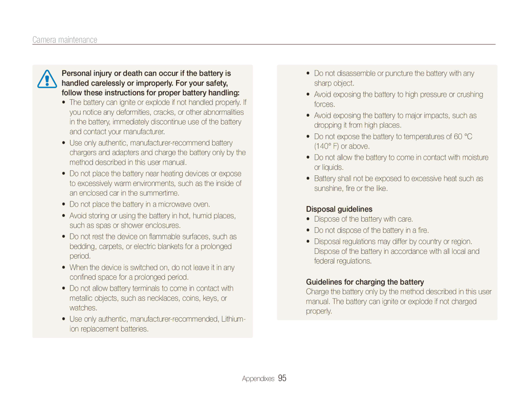 Samsung TL210 user manual Camera maintenance 