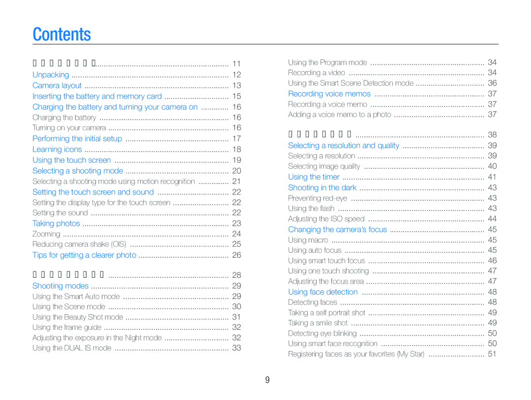 Samsung TL240 user manual Contents 