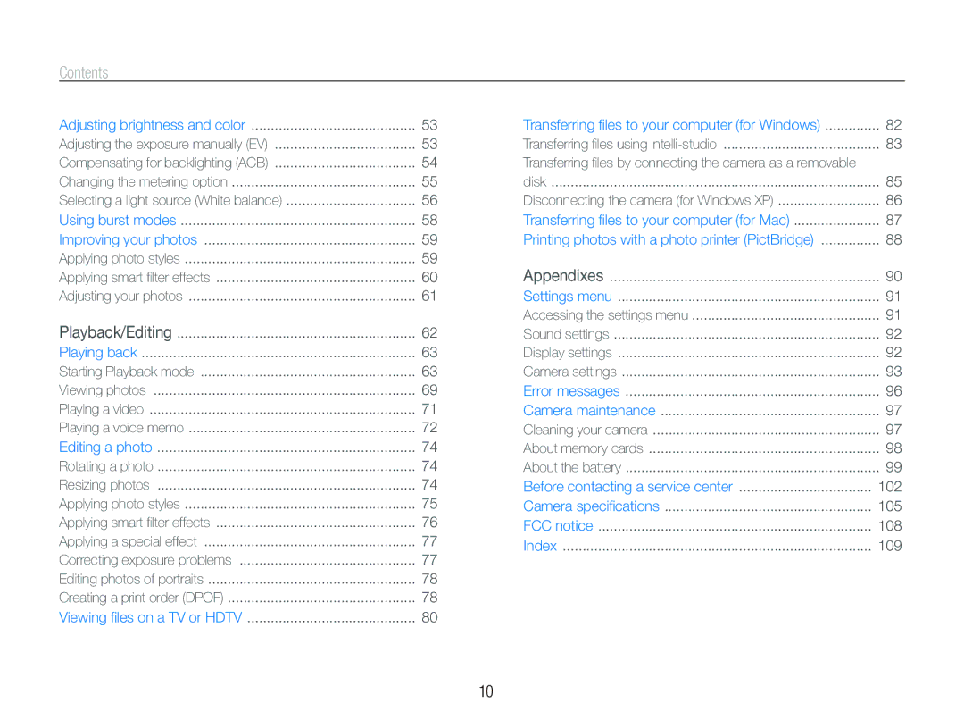 Samsung TL240 user manual Contents 