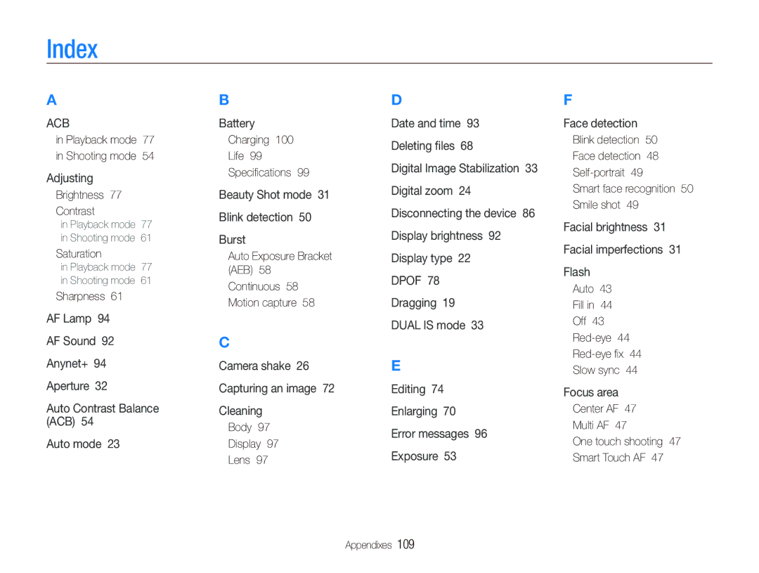 Samsung TL240 user manual Index 