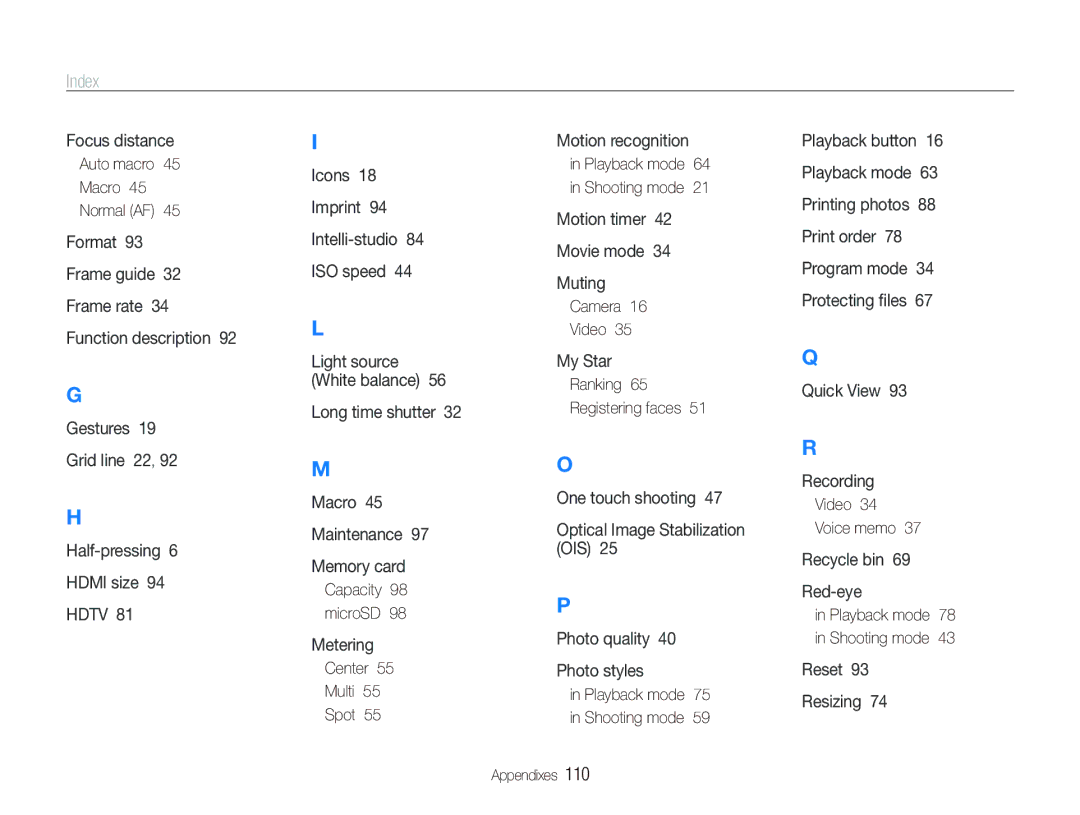 Samsung TL240 user manual Index 