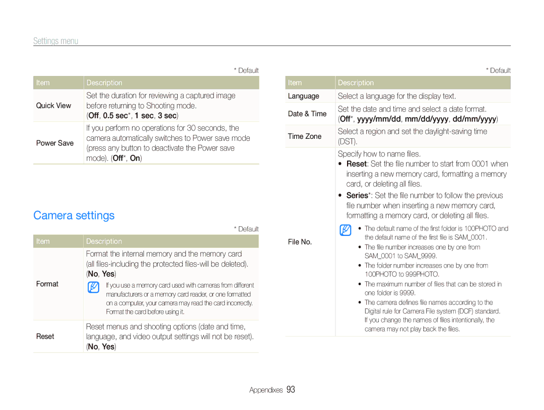 Samsung TL240 user manual Camera settings 