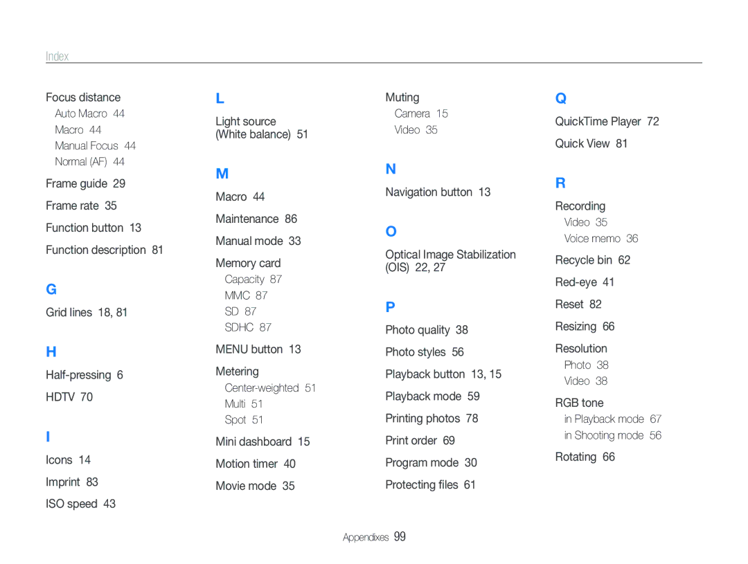 Samsung ECTL320BBPUS user manual Index 