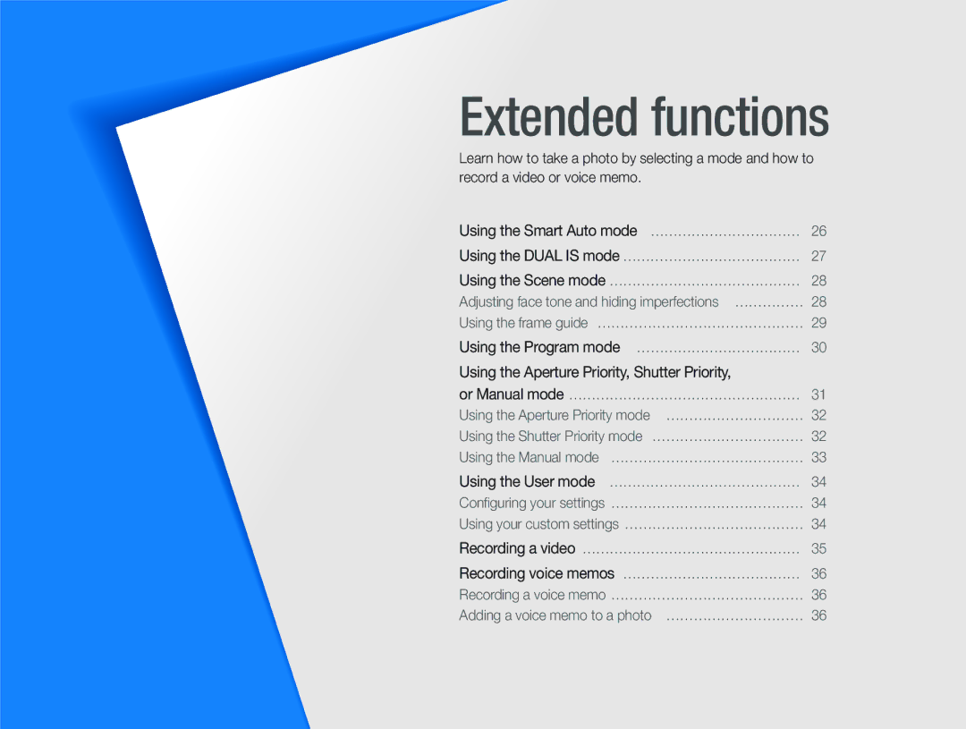 Samsung ECTL320BBPUS user manual Extended functions 