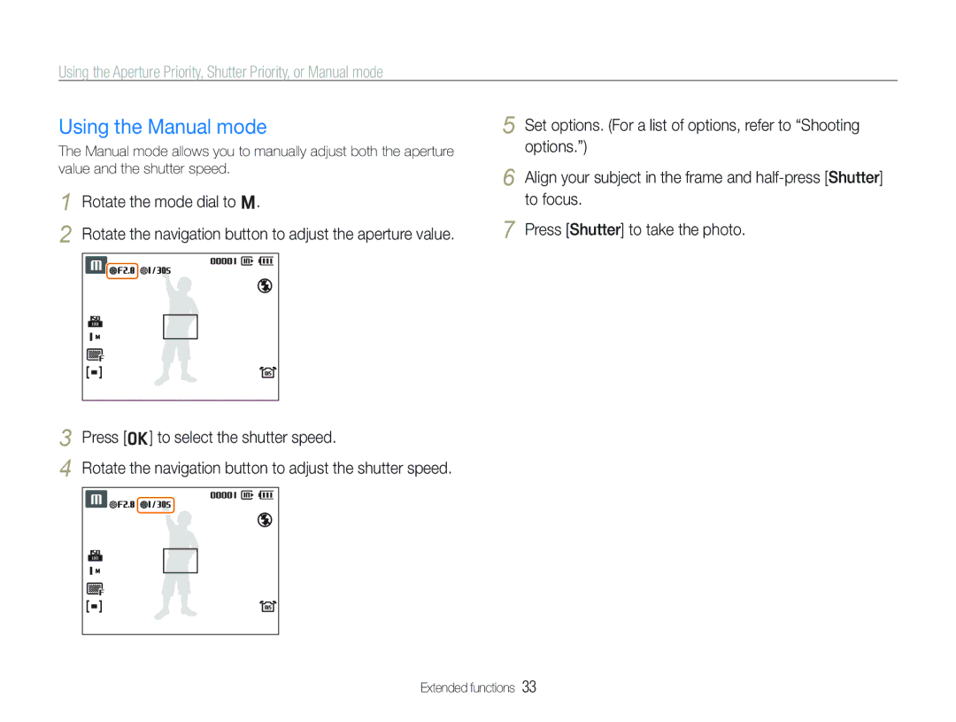 Samsung ECTL320BBPUS user manual Using the Manual mode 