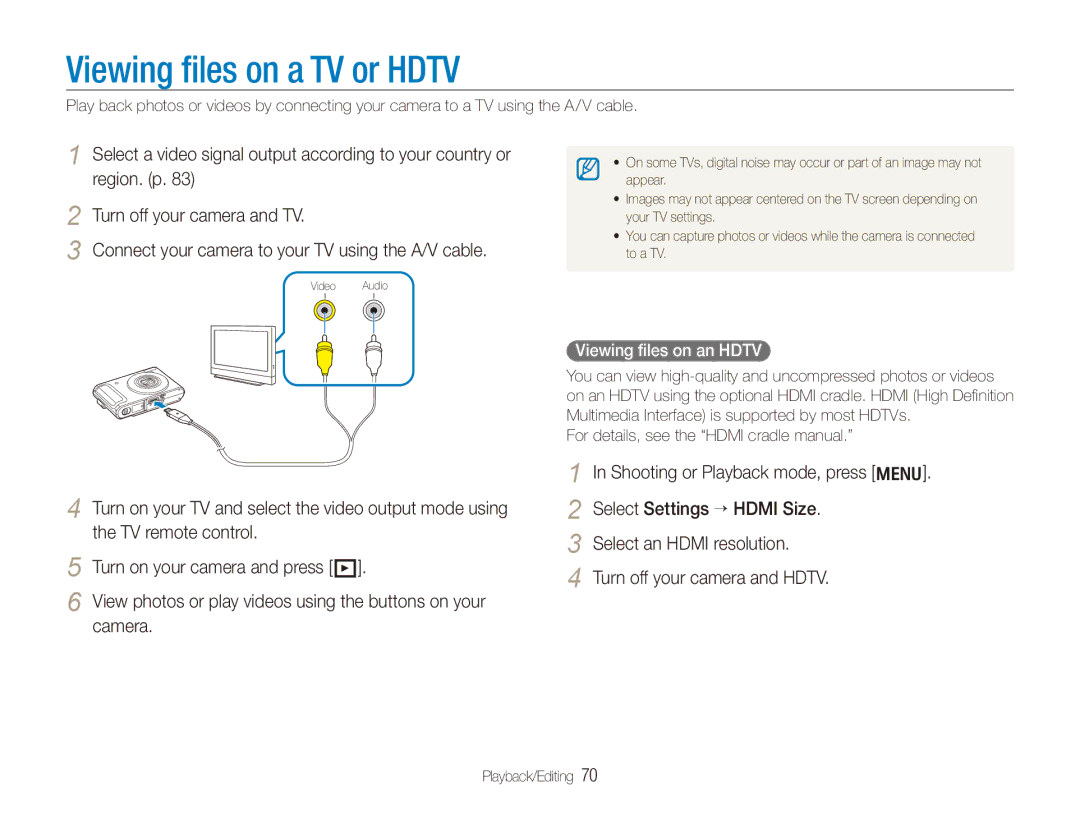 Samsung ECTL320BBPUS user manual Viewing files on an Hdtv, For details, see the Hdmi cradle manual 