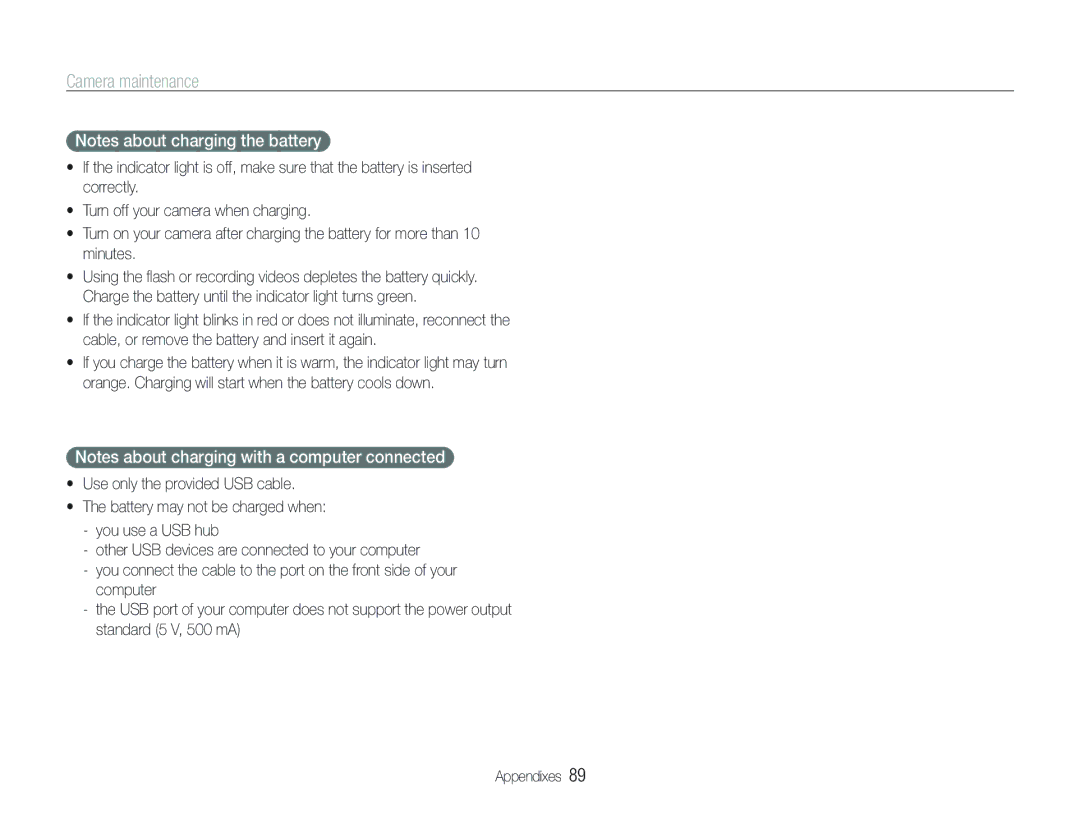 Samsung ECTL320BBPUS user manual Camera maintenance 