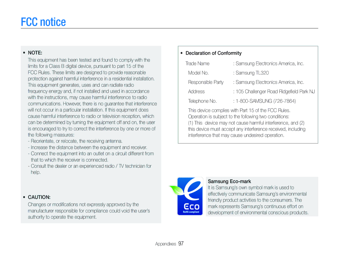 Samsung ECTL320BBPUS user manual FCC notice 