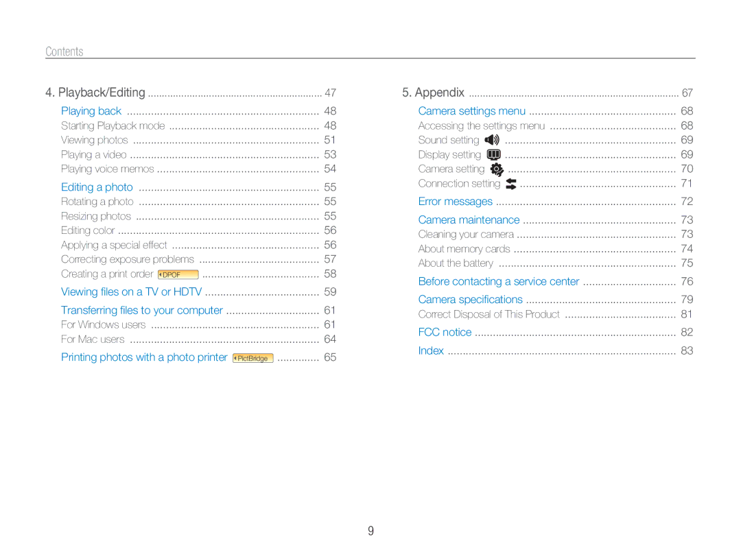 Samsung TL34HD user manual Contents 