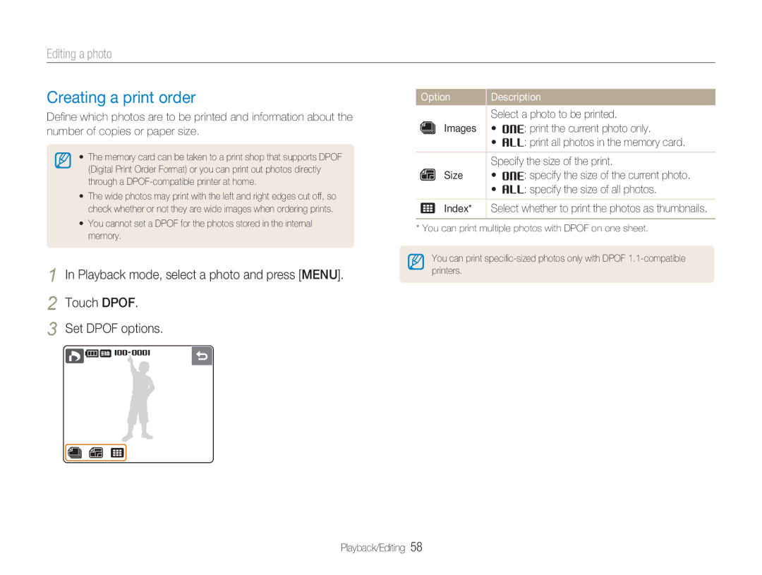 Samsung TL34HD user manual Creating a print order 