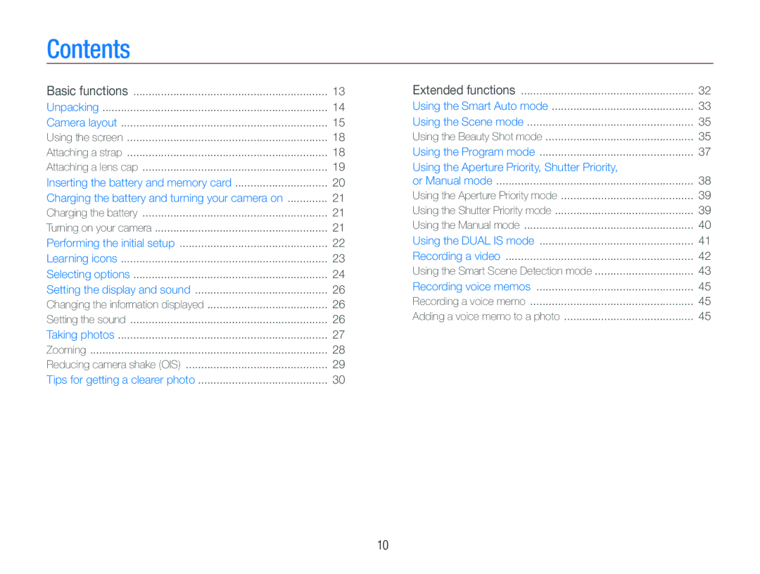 Samsung TL500 user manual Contents 