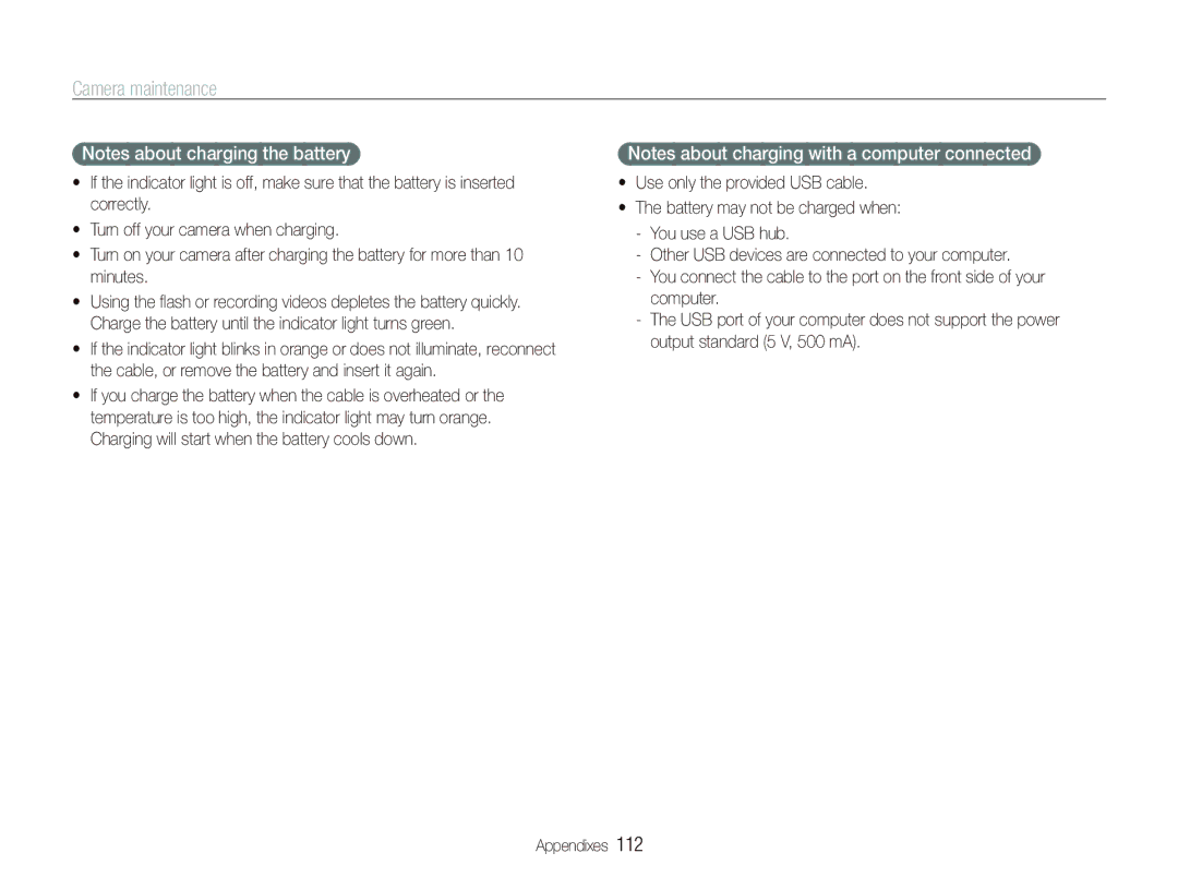 Samsung TL500 user manual Camera maintenance 