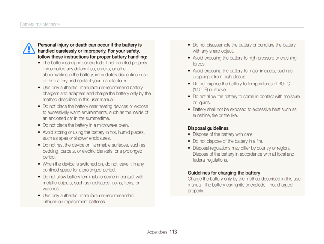 Samsung TL500 user manual  Do not place the battery in a microwave oven 