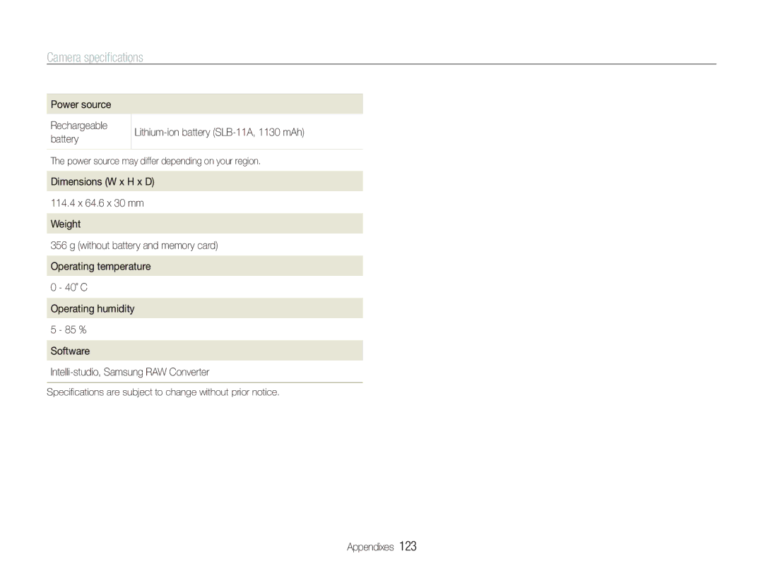 Samsung TL500 user manual Power source may differ depending on your region 