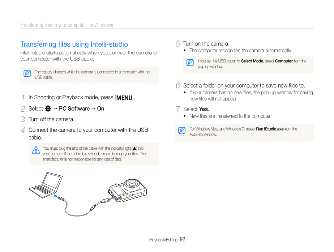 Samsung TL500 user manual Transferring ﬁles using Intelli-studio, Transferring ﬁles to your computer for Windows 