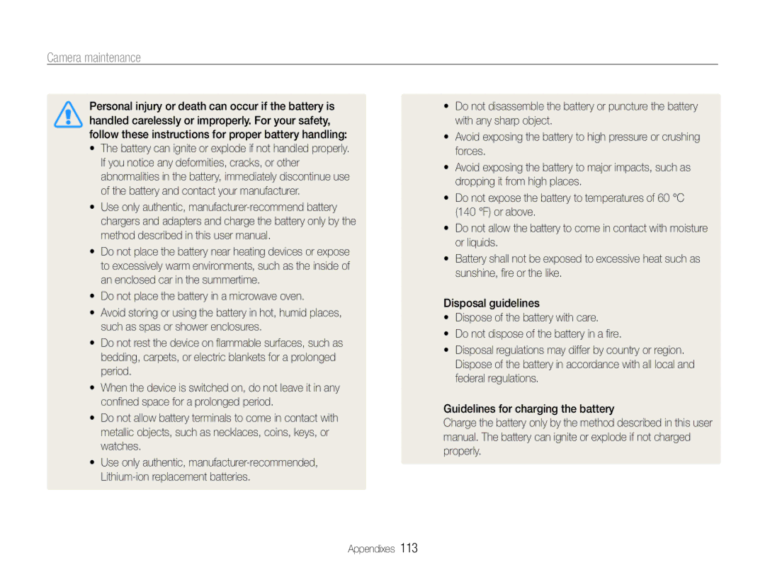 Samsung TL500 user manual  Do not place the battery in a microwave oven 