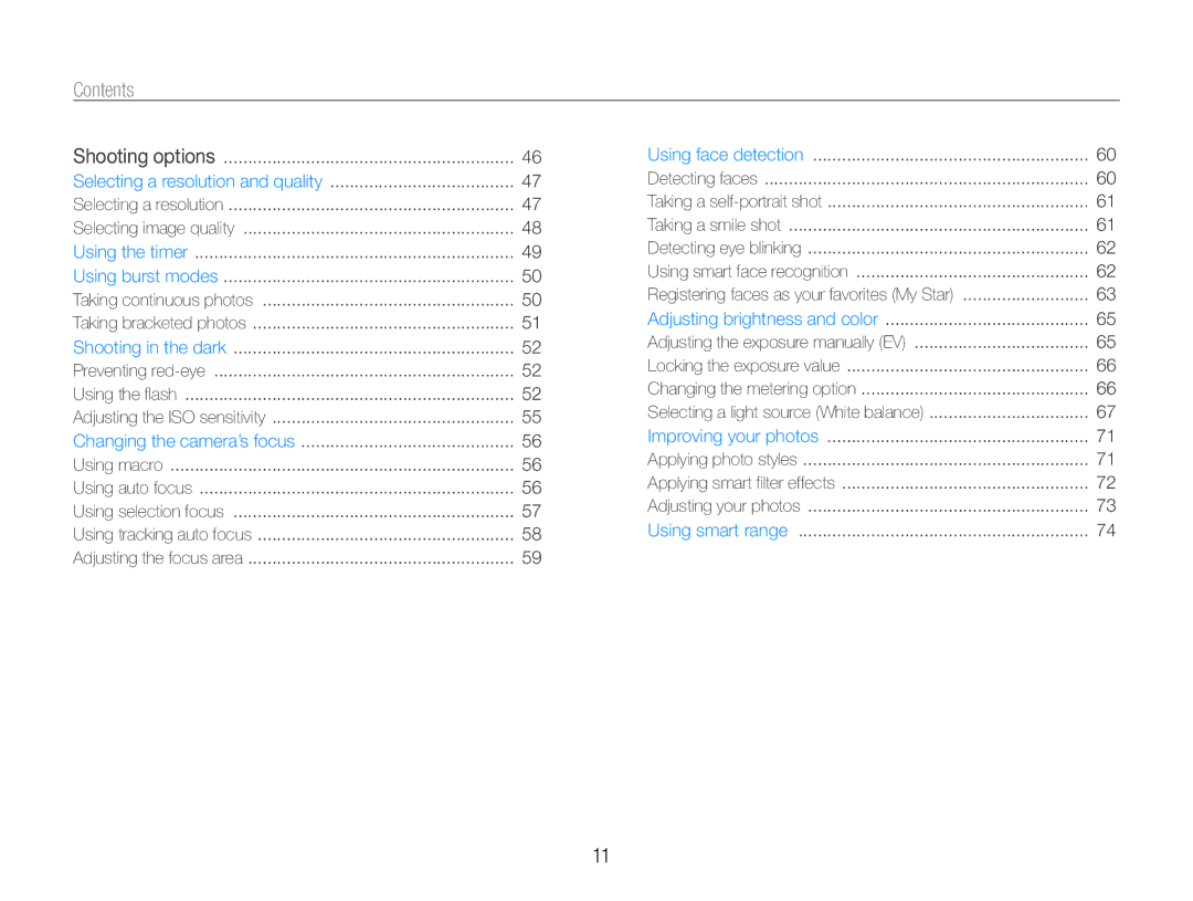 Samsung TL500 user manual Contents 