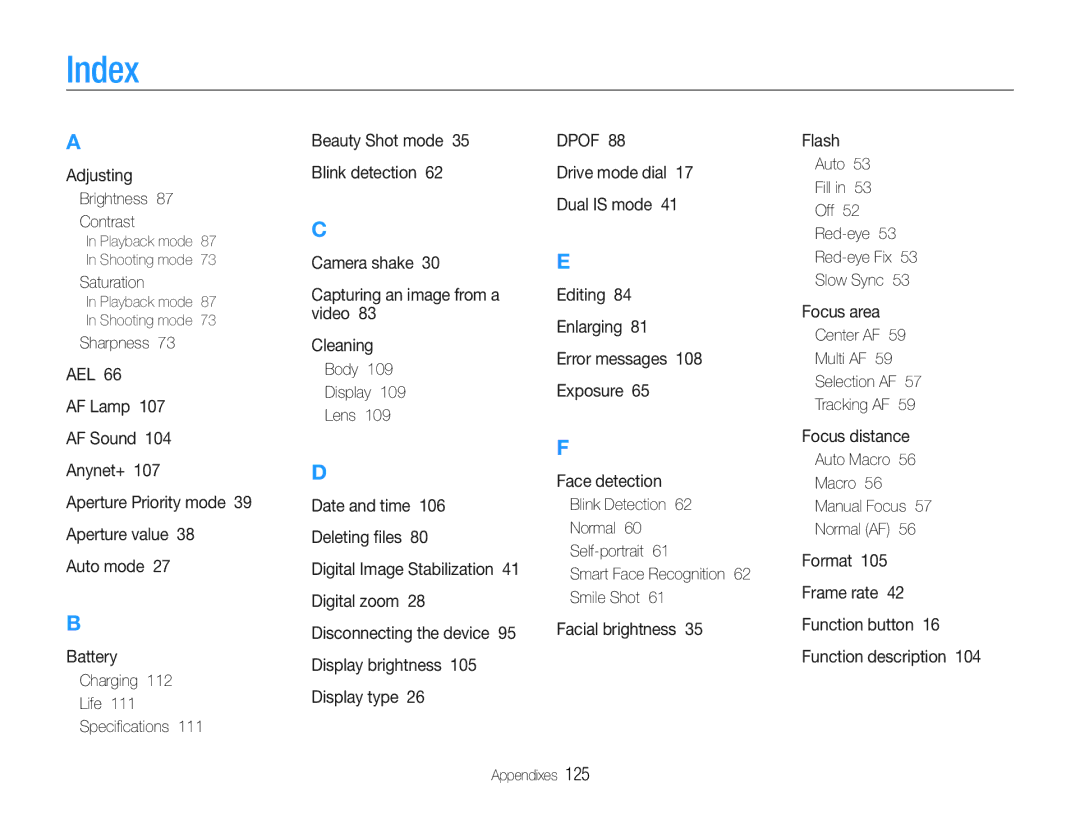 Samsung TL500 user manual Index 