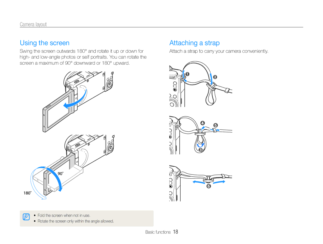 Samsung TL500 user manual Using the screen, Attach a strap to carry your camera conveniently 