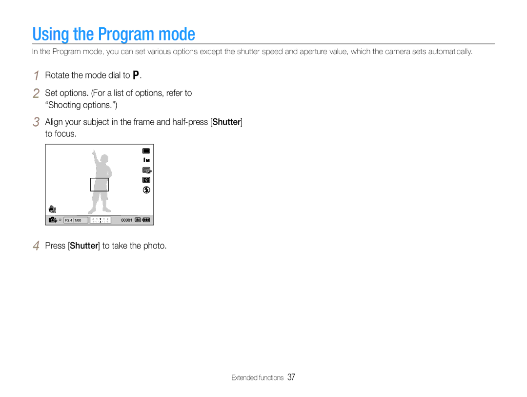 Samsung TL500 user manual Using the Program mode 