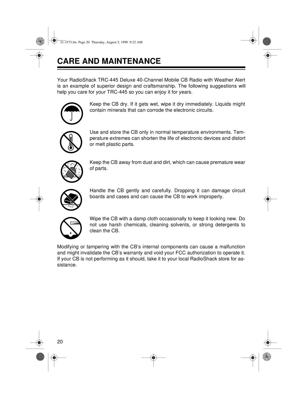 Samsung TRC-445 owner manual Care and Maintenance 