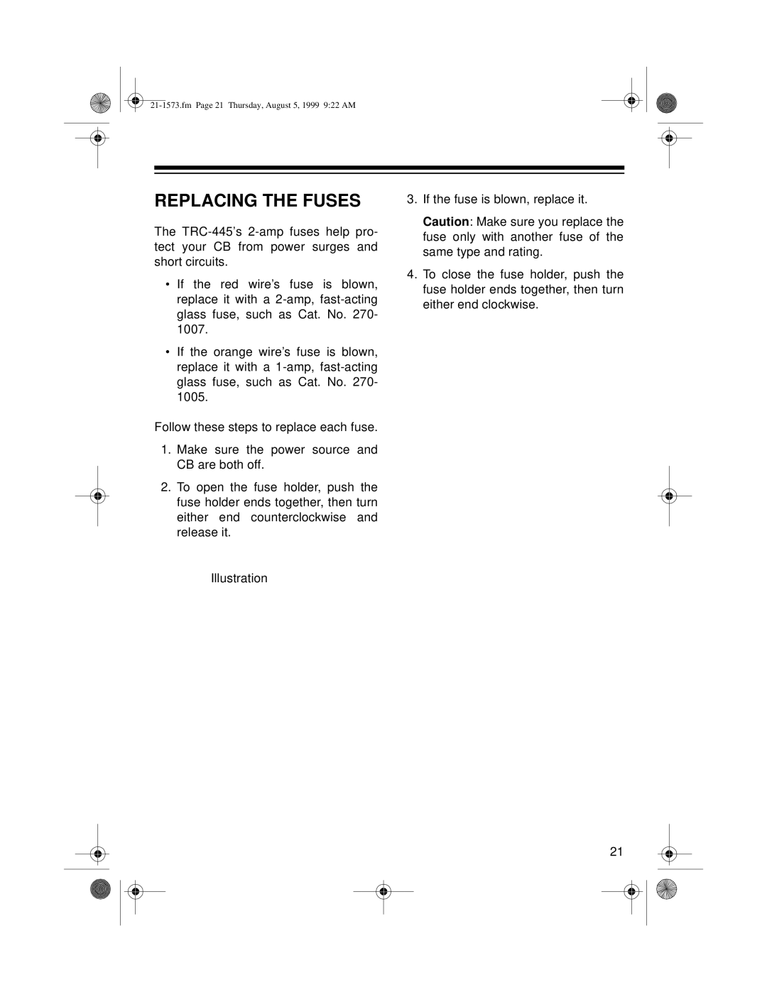 Samsung TRC-445 owner manual Replacing the Fuses 