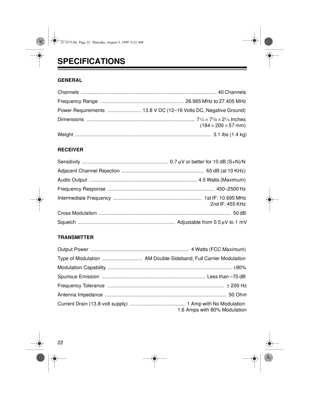 Samsung TRC-445 owner manual Specifications, General 