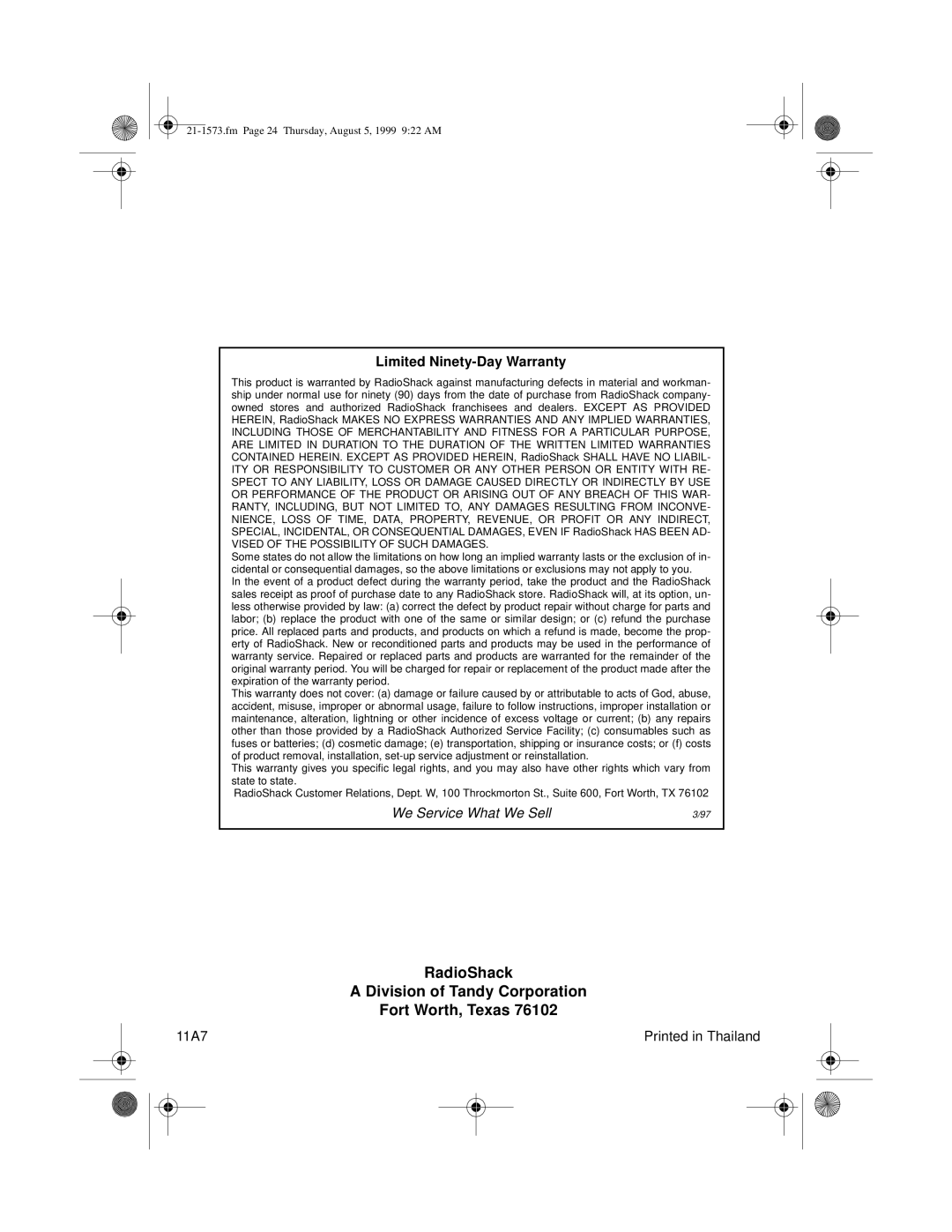 Samsung TRC-445 owner manual RadioShack Division of Tandy Corporation Fort Worth, Texas 