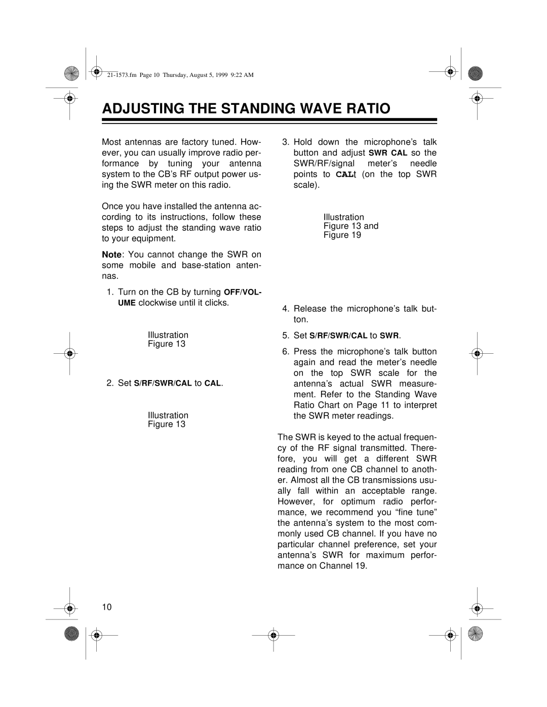 Samsung TRC-445 owner manual Adjusting The Standing Wave Ratio 