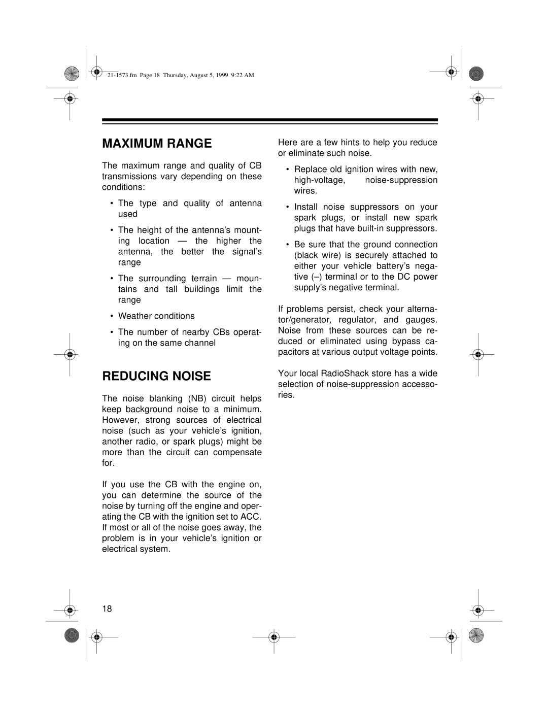 Samsung TRC-445 owner manual Maximum Range, Reducing Noise 