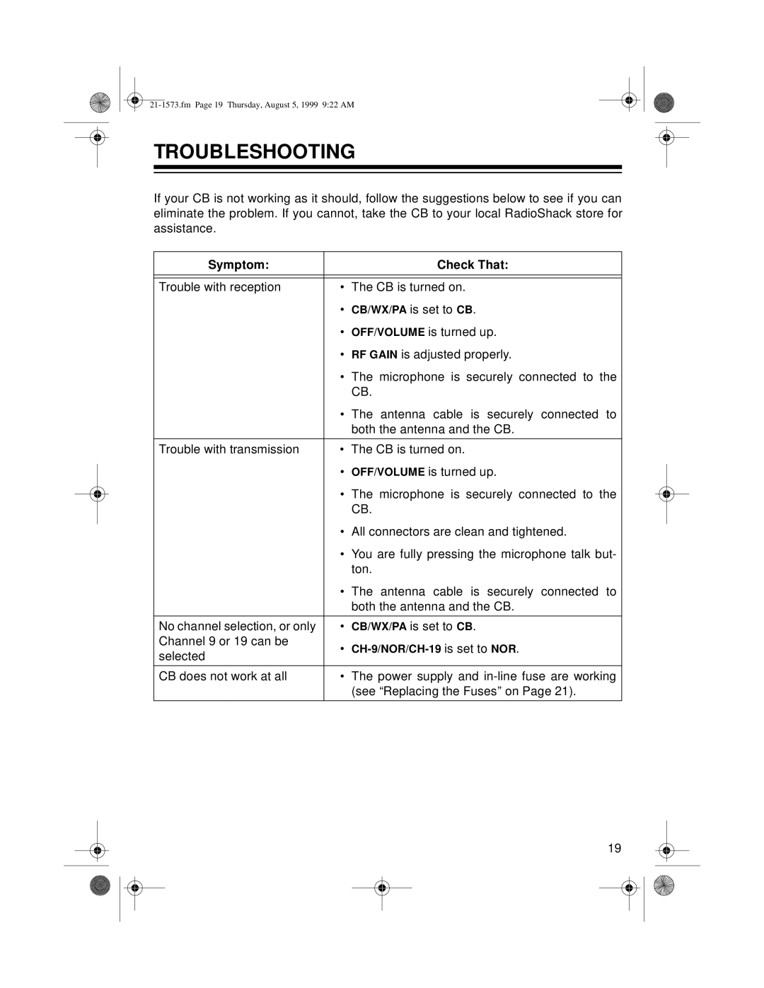 Samsung TRC-445 owner manual Troubleshooting, Symptom, Check That 