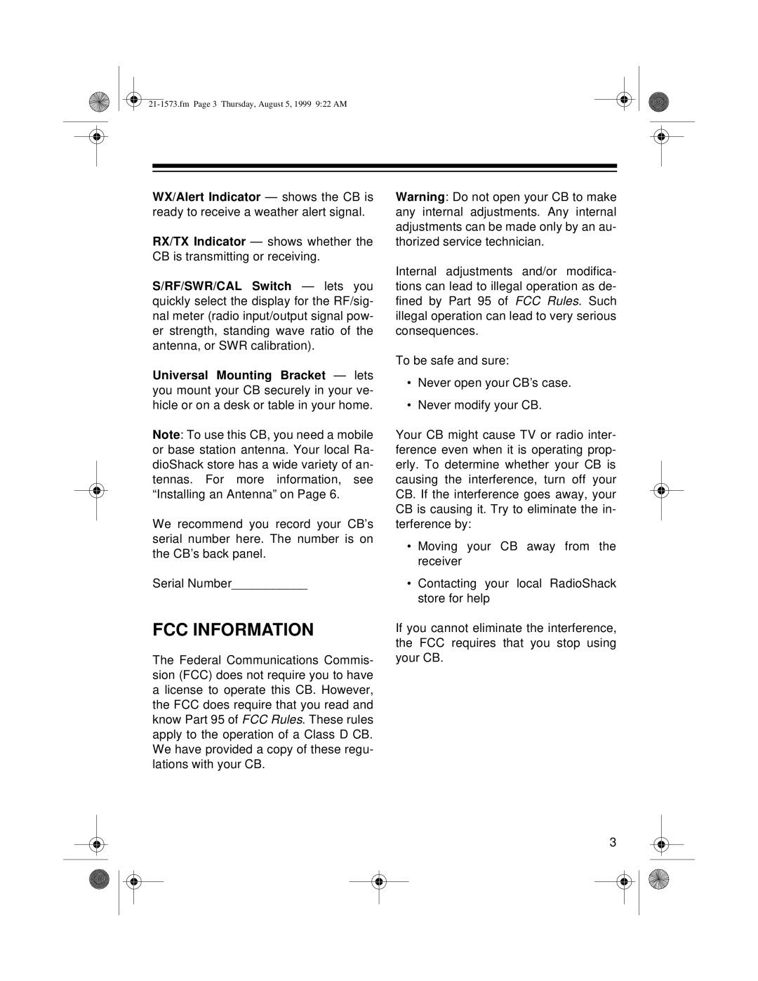 Samsung TRC-445 owner manual Fcc Information 
