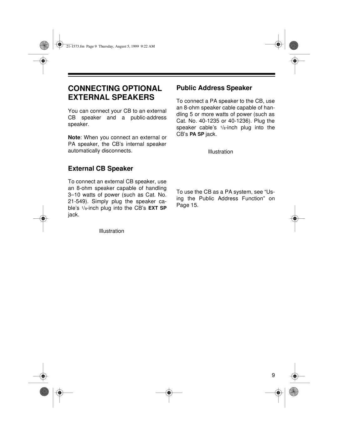 Samsung TRC-445 owner manual Connecting Optional External Speakers, Public Address Speaker, External CB Speaker 