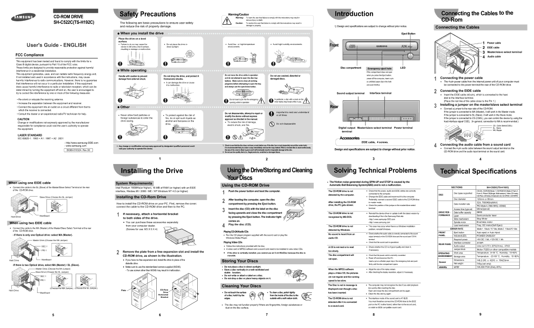 Samsung SH-C522C dimensions FCC Compliance, When you install the drive, Front, While operating, Other, System Requirements 