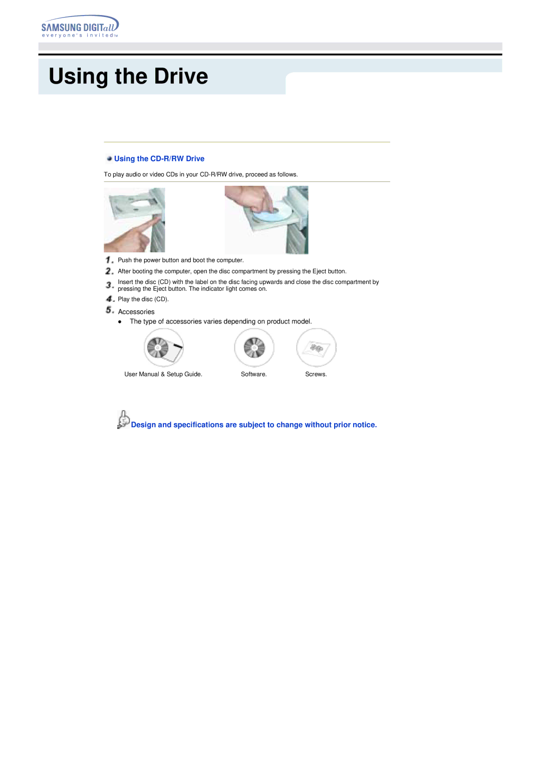 Samsung TS-H292A manual Using the Drive, Connecting the Cables Using the CD-R/RW Drive 