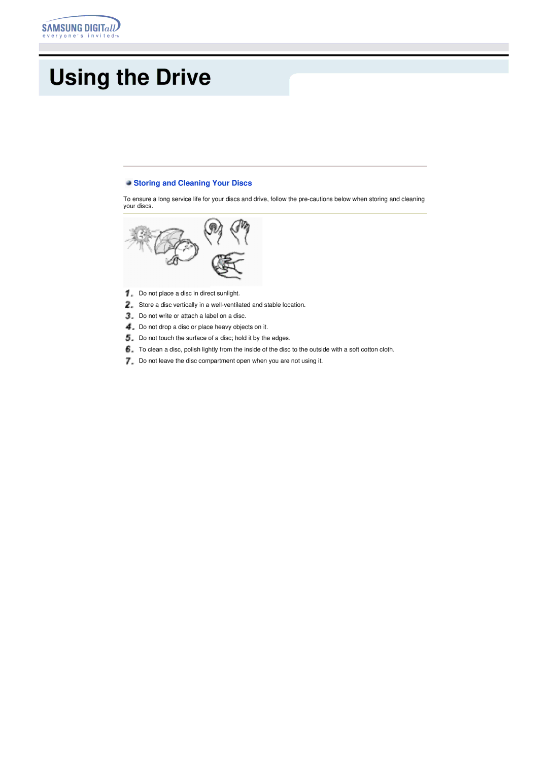 Samsung TS-H292A manual Connecting the Cables Storing and Cleaning Your Discs 