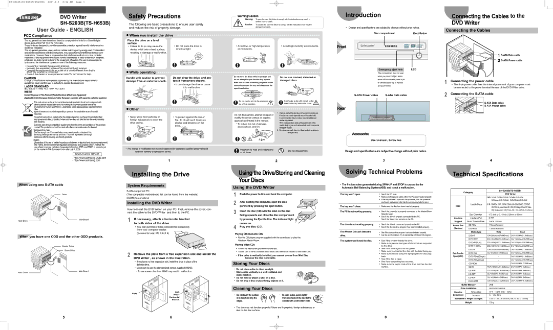 Samsung SH-S203B, TS-H653B user manual Safety Precautions 