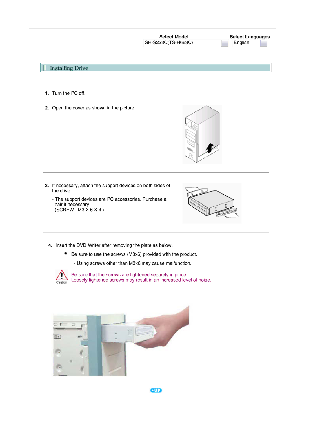 Samsung SH-S223C, TS-H663C user manual Select Model 