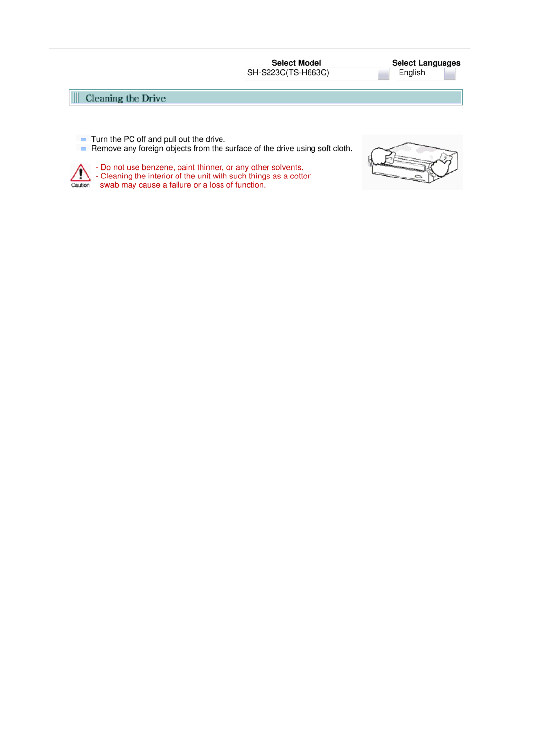 Samsung TS-H663C, SH-S223C user manual Select Model 