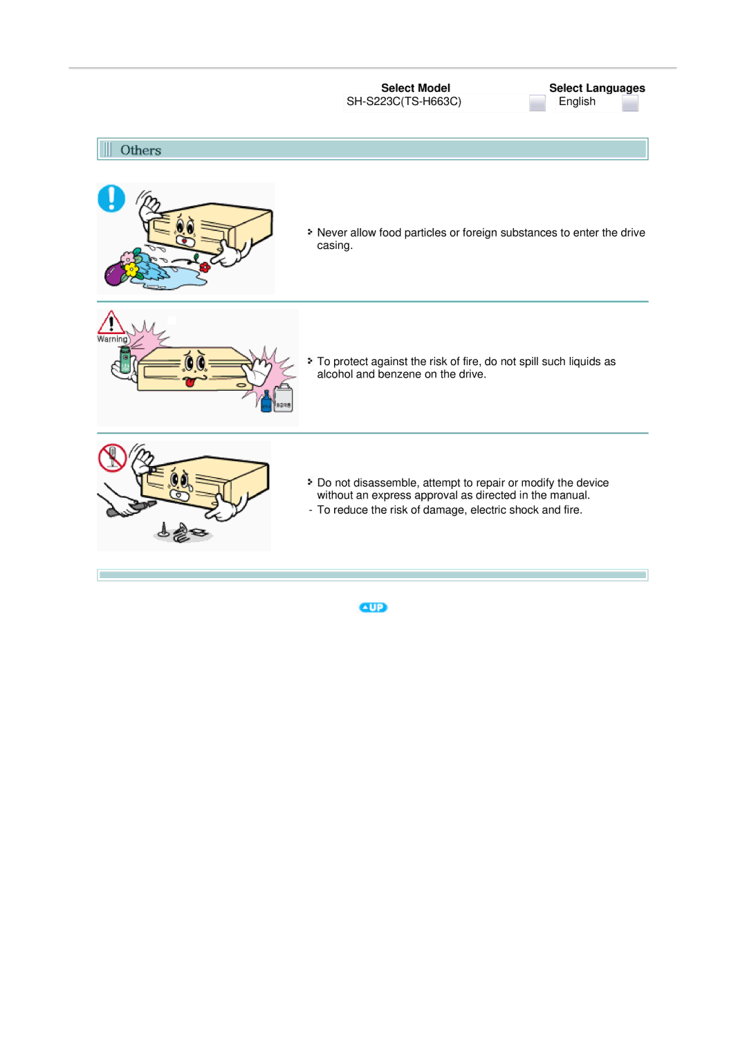 Samsung TS-H663C, SH-S223C user manual To reduce the risk of damage, electric shock and fire 