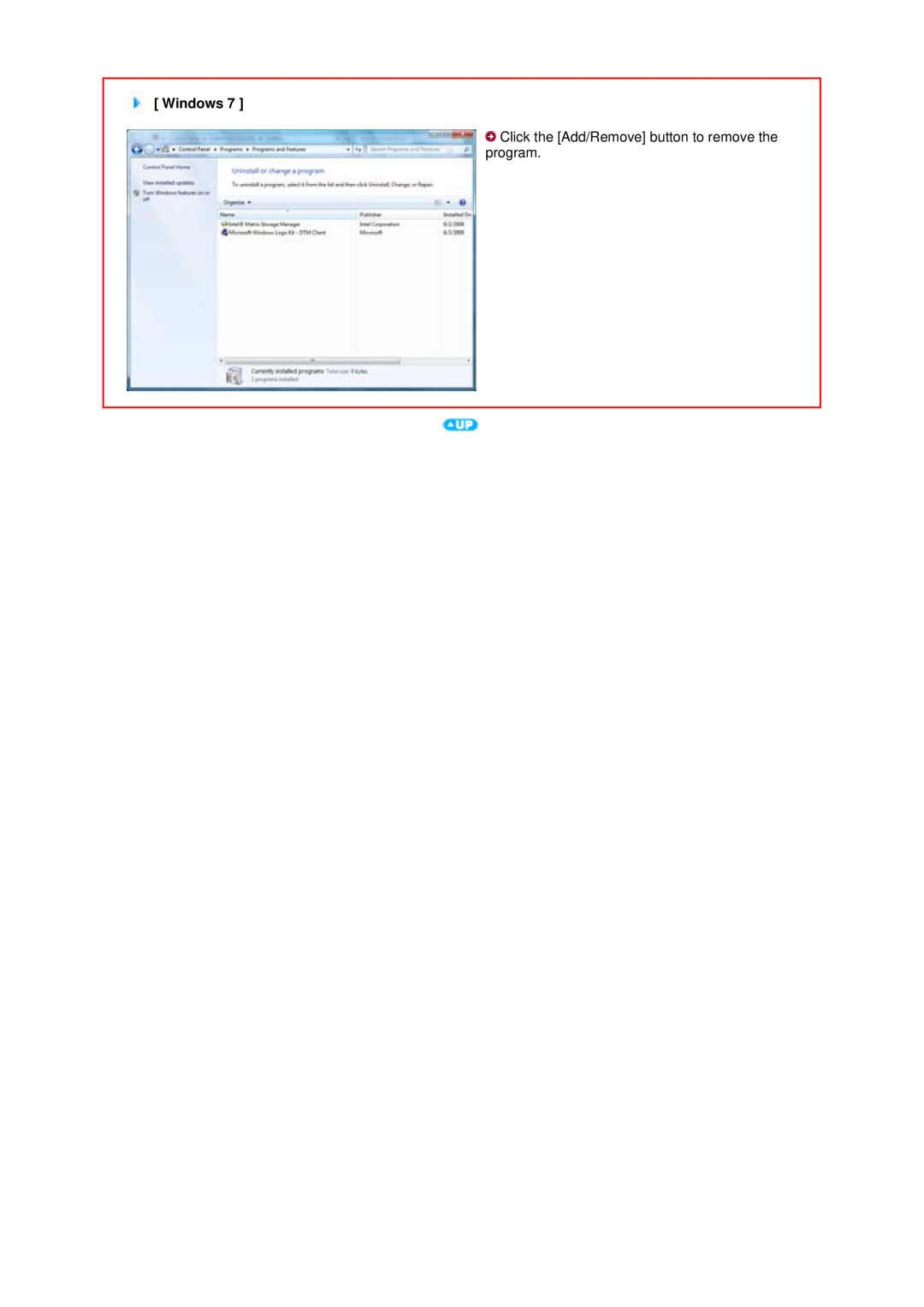 Samsung SH-S223C, TS-H663C user manual Windows, Click the Add/Remove button to remove the program 