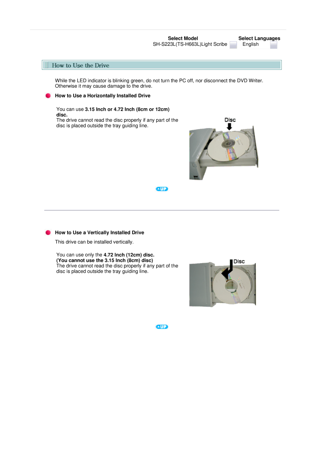 Samsung SH-S223L, TS-H663L user manual How to Use a Vertically Installed Drive 