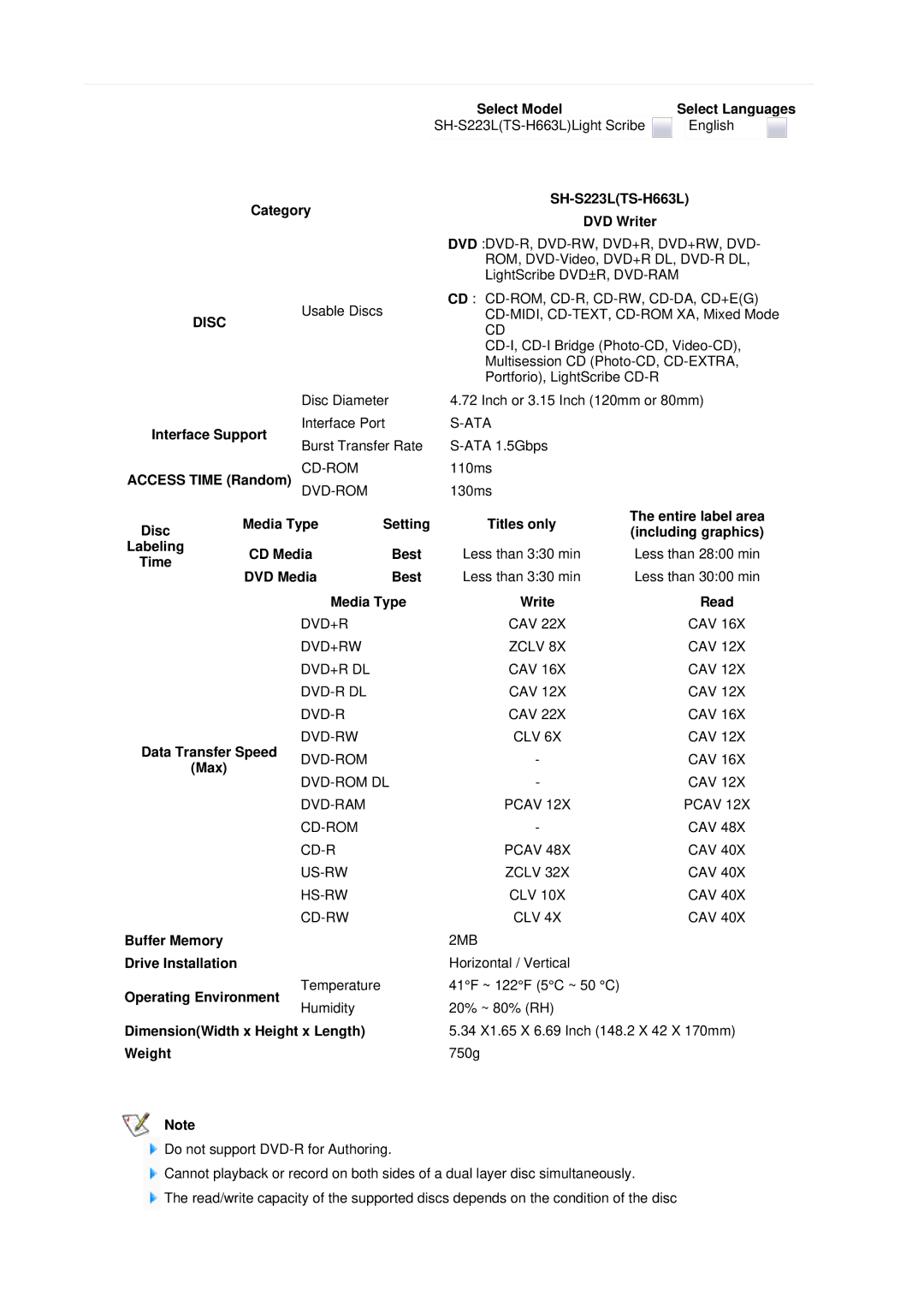 Samsung TS-H663L, SH-S223L user manual Disc 