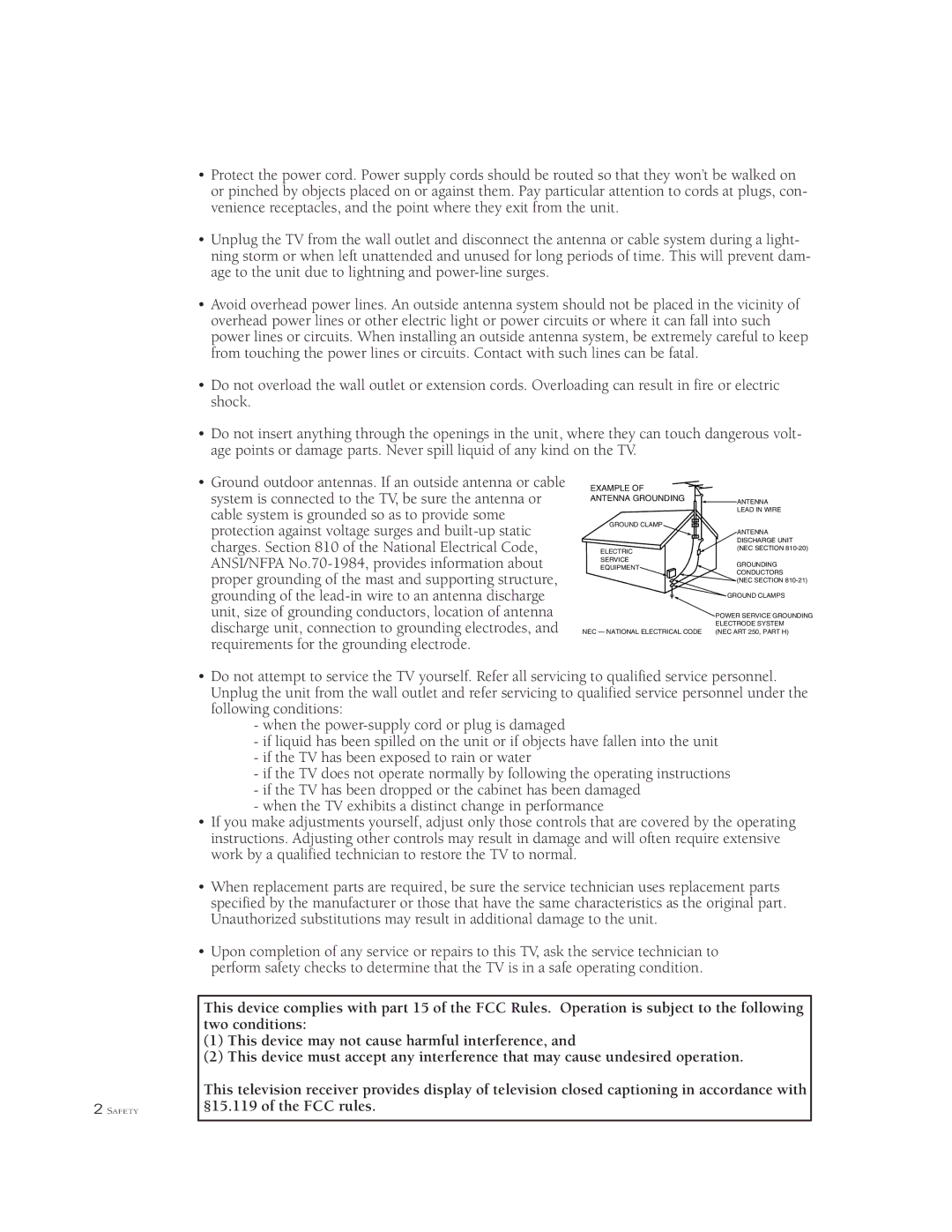 Samsung TSL 2795HF, TSK3290F, TSK2790F, TSL3294HF, TSK2792F, TSL 3095WHF, TSL 3295HF, TSK 3292F manual Example Antenna Grounding 