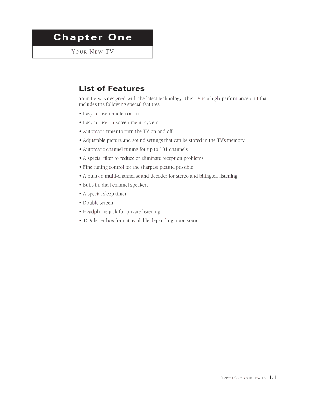 Samsung TSK 3292F, TSK3290F, TSK2790F, TSL3294HF, TSK2792F, TSL 2795HF, TSL 3095WHF, TSL 3295HF Chapter One, List of Features 