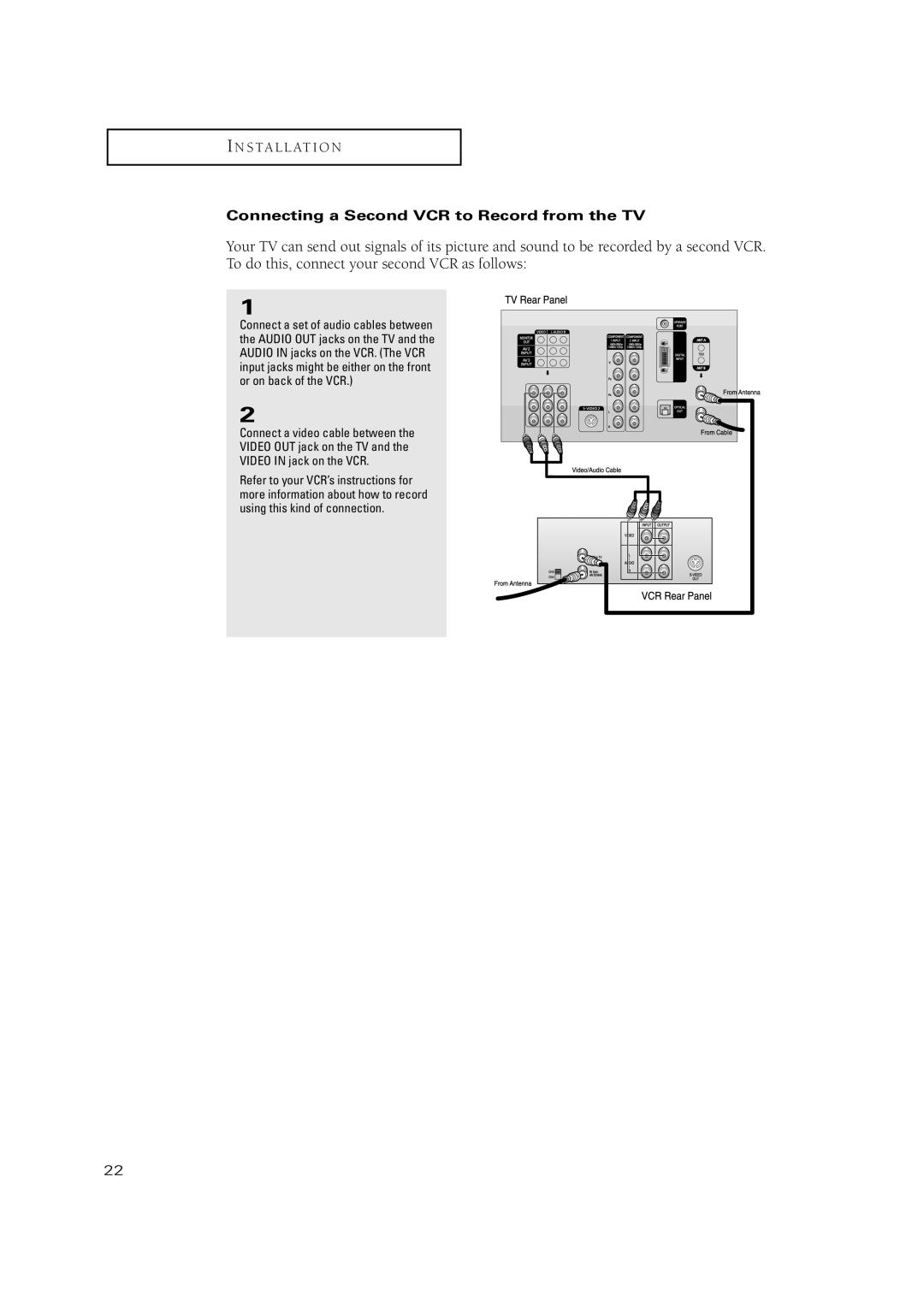 Samsung TSN3084WHD manual Connecting a Second VCR to Record from the TV 