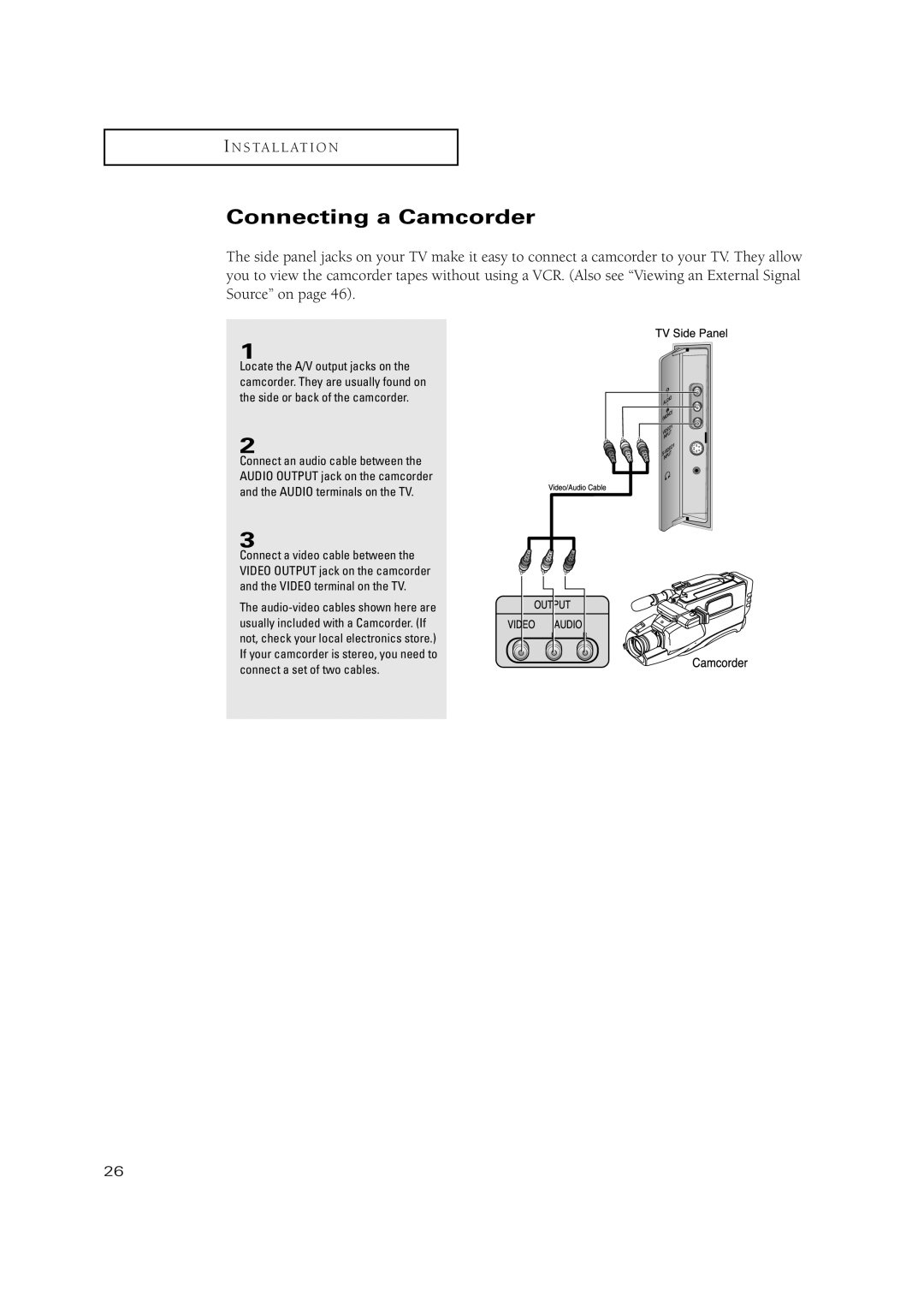 Samsung TSN3084WHD manual Connecting a Camcorder 