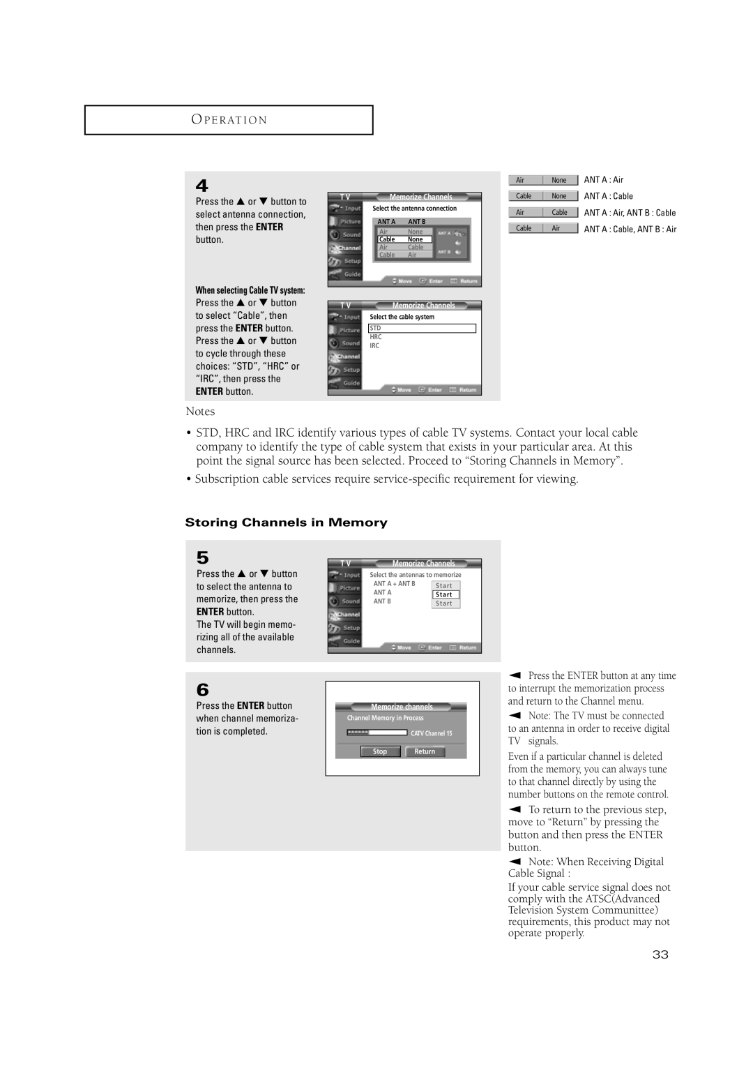 Samsung TSN3084WHD manual Storing Channels in Memory, TV will begin memo- rizing all of the available channels 