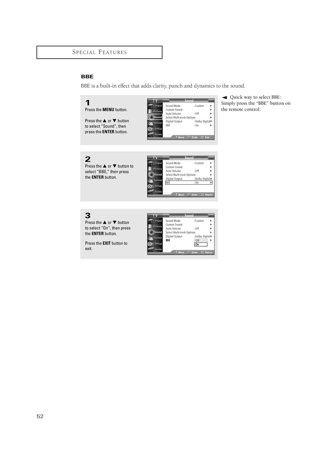 Samsung TSN3084WHD manual Bbe 